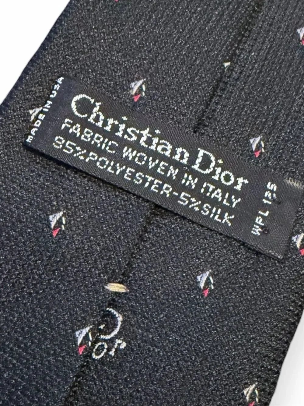 CHRISTIAN DIOR Vintage Men’s Black Woven Logo Geometric Necktie 58”